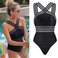 2019 Sexy One Piece Swimsuit Women High Neck Bandage Cross Back Neck Monokini Black Swimwear Women Bathing Suits Swimming Suit