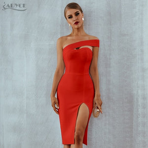 Adyce White Bodycon Bandage Dress Women Vestidos 2019 Summer Sexy Elegant Black One Shoulder Midi Celebrity Runway Party Dresses